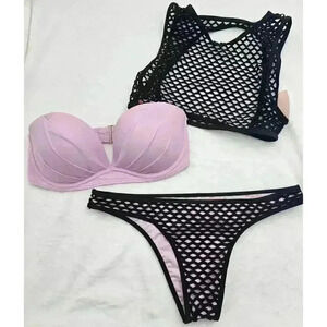 Victoria's Secret Women's Size S/32D Black and Purple Sexy Strapless Mesh Bikini